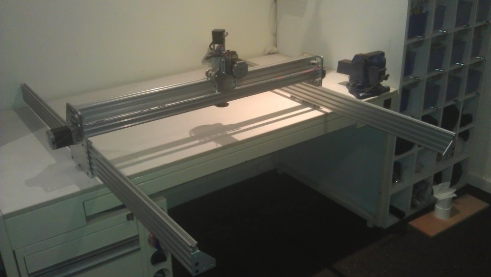 Photo of CNC gantry on rails.