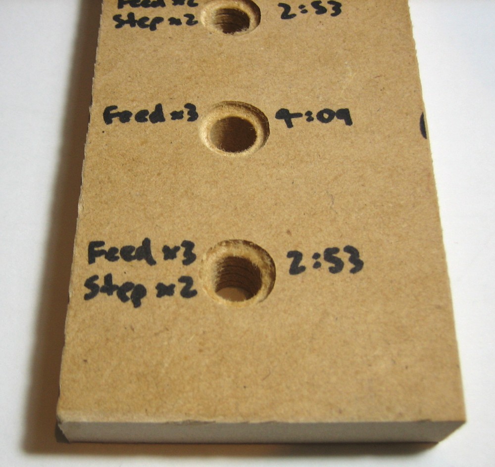 Close-up photo of trial runs for insert holes